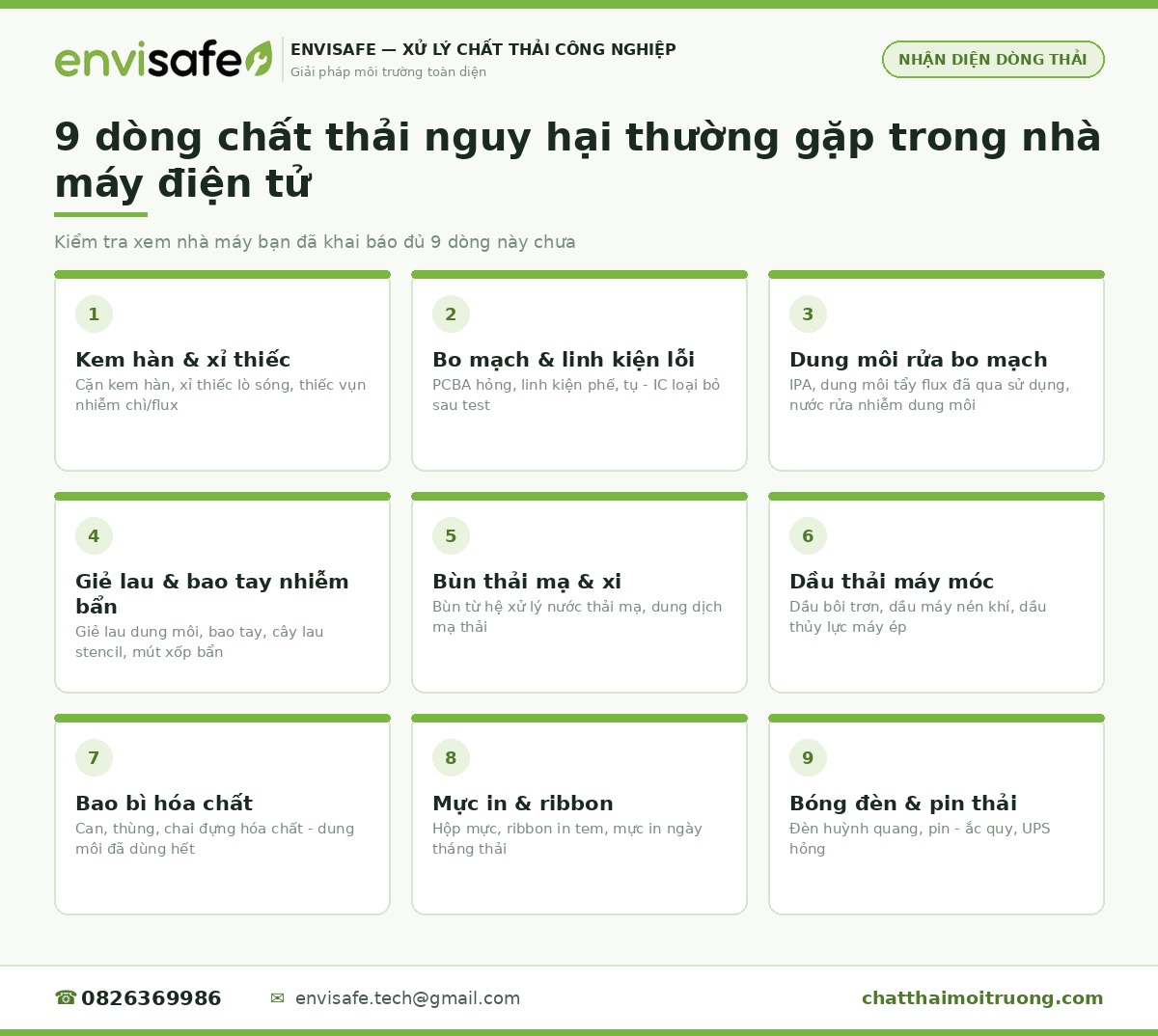 9 dòng chất thải nguy hại nhà máy điện tử