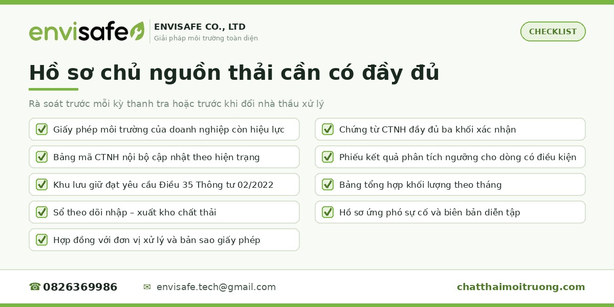 checklist hồ sơ chủ nguồn thải